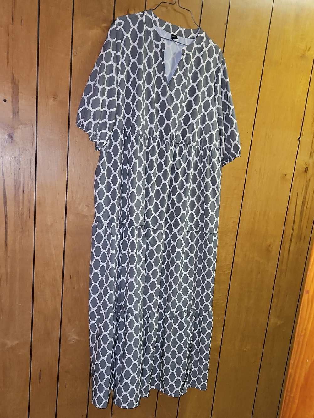 Green And Cream Geometric Tiered Maxi Dress - Women
